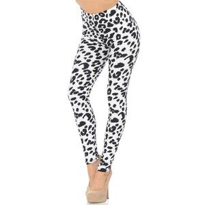 Reg One Size Ladies Creamy Soft black White Leopard Leggings‎ Women